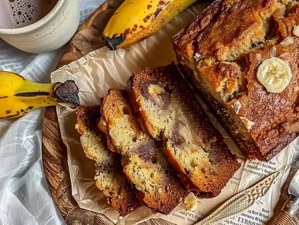 Delicious slice of banana bread with ripe bananas and nuts