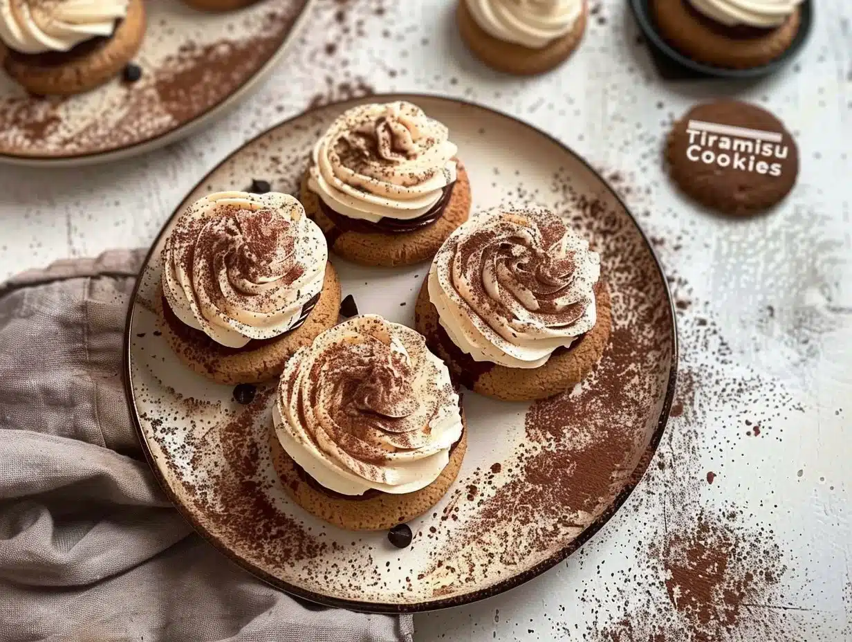 Delicious tiramisu cookies topped with cocoa powder and coffee flavor