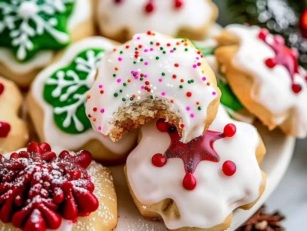 Assorted traditional Italian Christmas cookies on a festive plate