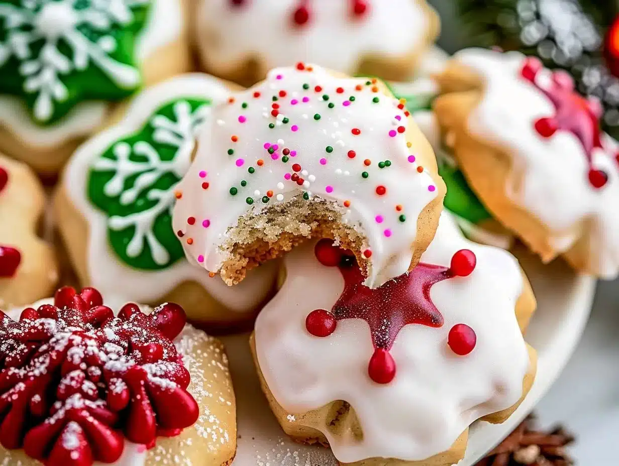 Traditional Italian Christmas Cookies 1 Assorted traditional Italian Christmas cookies on a festive plate