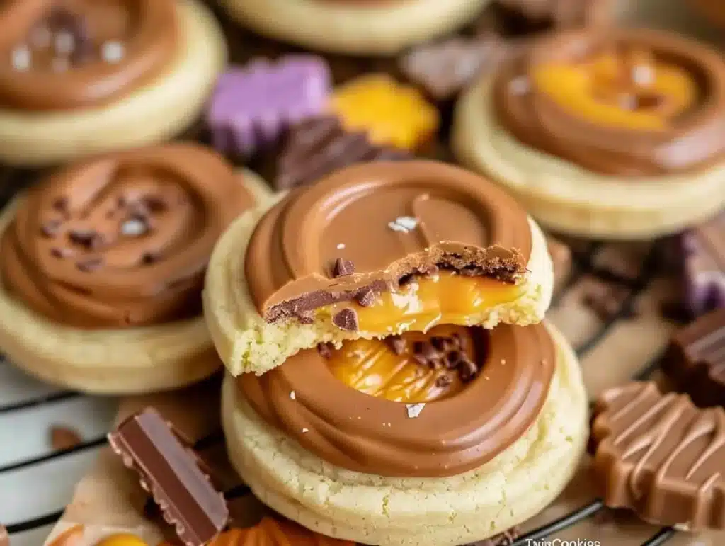 Homemade Twix Cookies with caramel and chocolate toppings