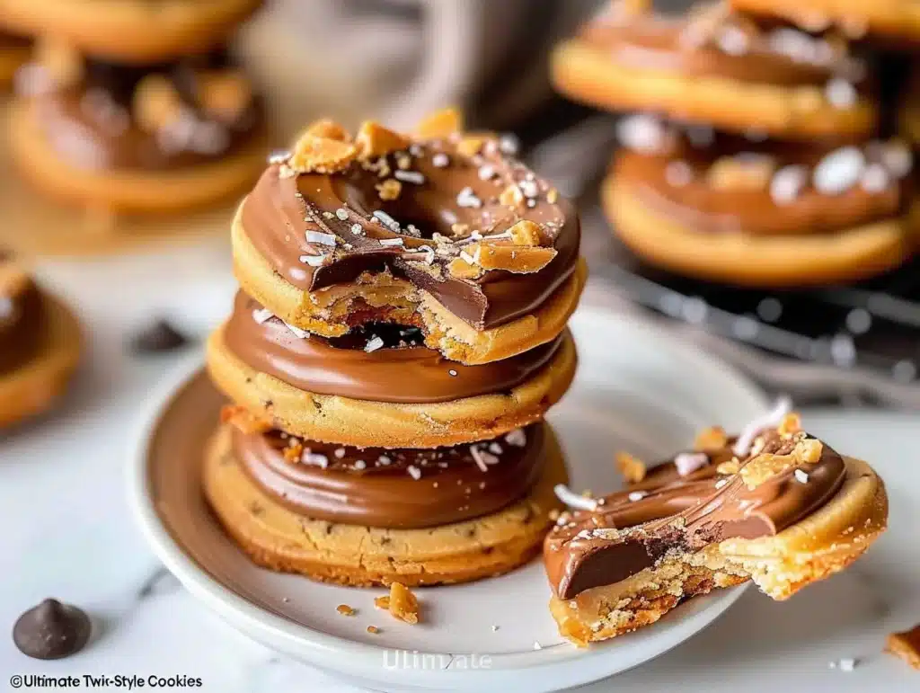 Ultimate Twix-style cookies with layers of cookie, caramel, and chocolate