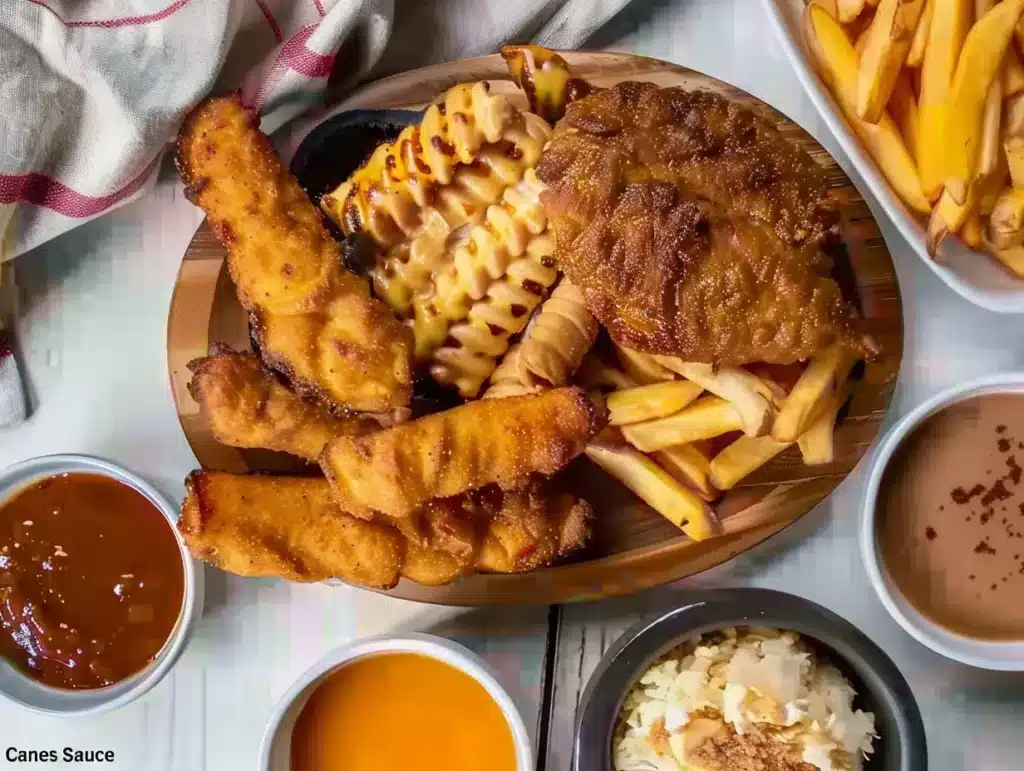 Delicious Canes Sauce in a bowl for dipping with Chicken Sandwich