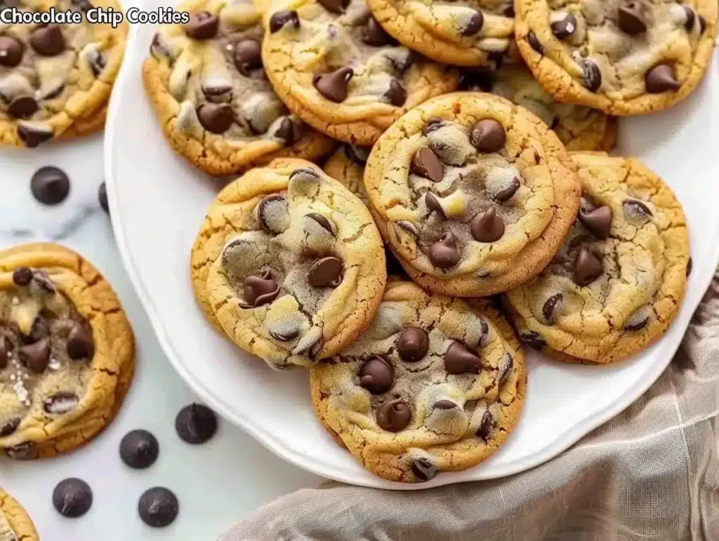 Delicious homemade chocolate chip cookies freshly baked on a cooling rack.