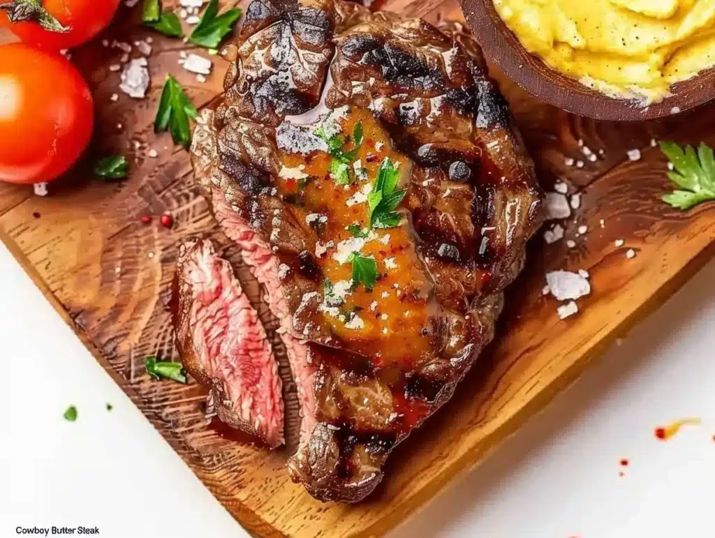 Delicious Cowboy Butter Steak topped with flavorful herb butter