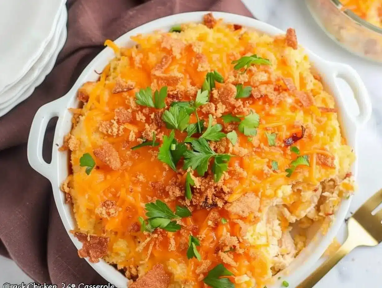 Crack Chicken Casserole 1 Delicious Crack Chicken Casserole topped with cheese and herbs