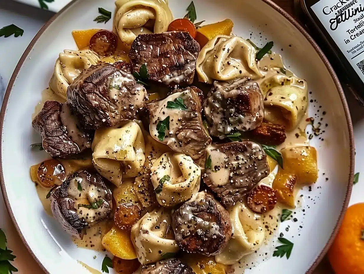 Cracked Garlic Steak Tortellini in Creamhouse Sauce Bliss 1 Creamy Garlic Steak Tortellini served in a delicious sauce
