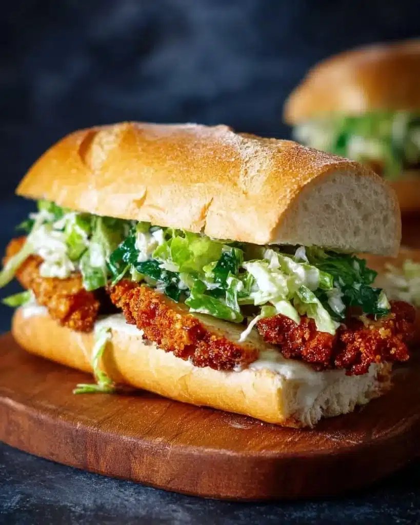Crispy Chicken Caesar Sandwich with lettuce and Caesar dressing