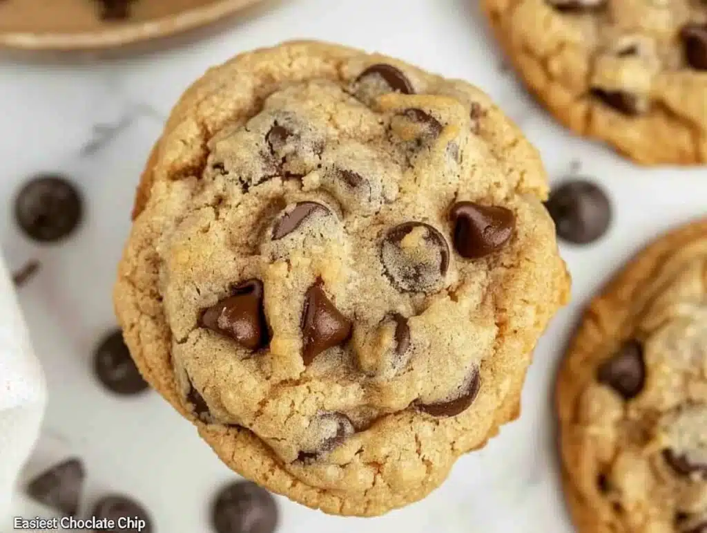 Plate of freshly baked chocolate chip cookies from the easiest recipe