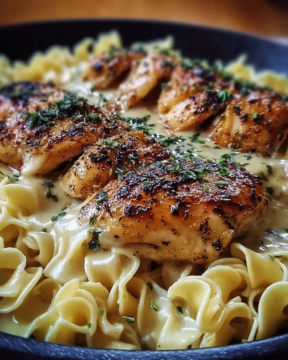 Easy one-pan chicken served with creamy buttered noodles