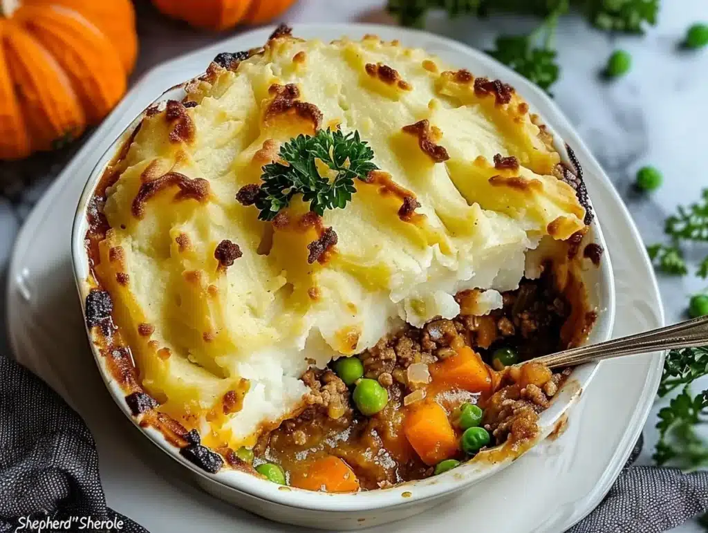 Delicious easy Shepherd's Pie casserole topped with golden mashed potatoes.