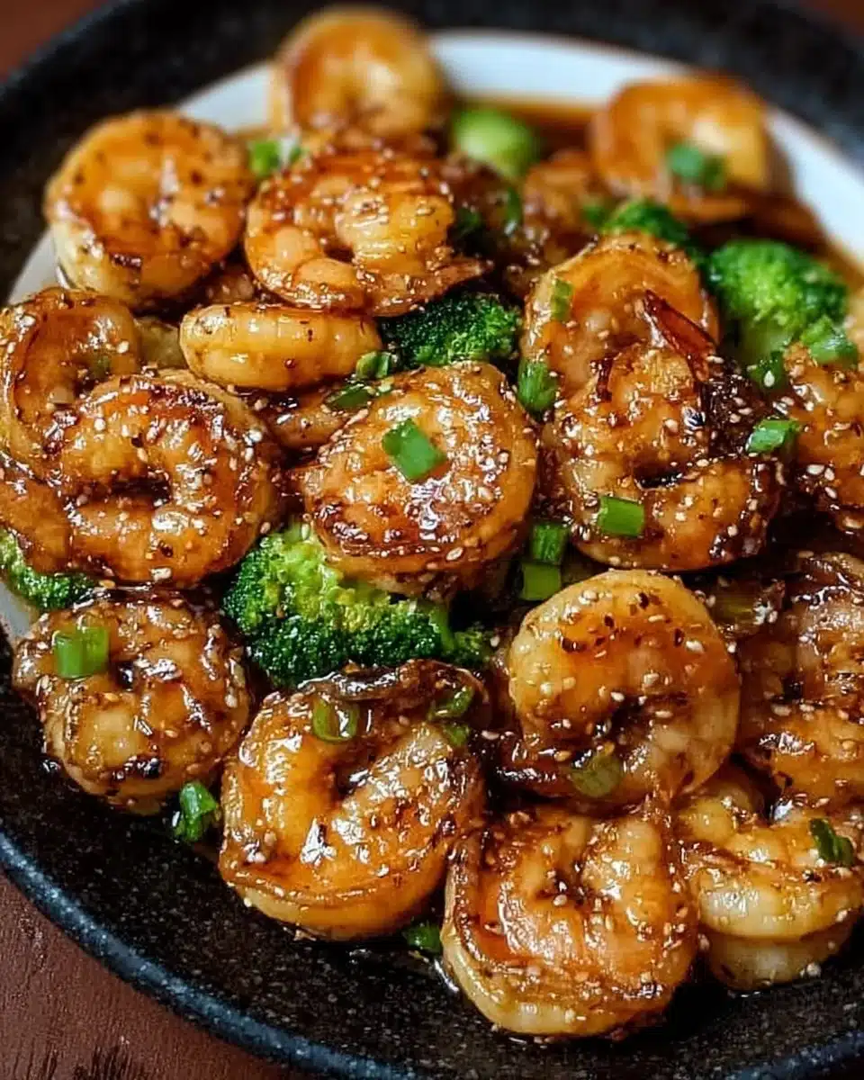 High-Protein Honey Garlic Shrimp served on a plate with fresh vegetables