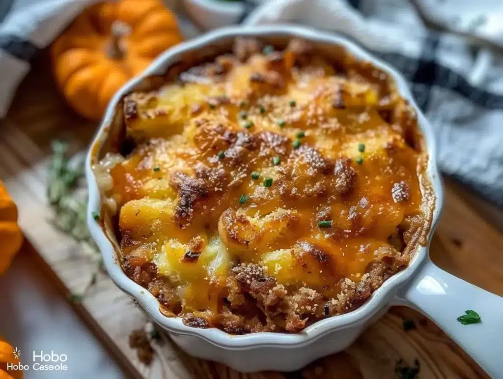 Delicious Hobo Casserole served in a vibrant dish, showcasing hearty ingredients.
