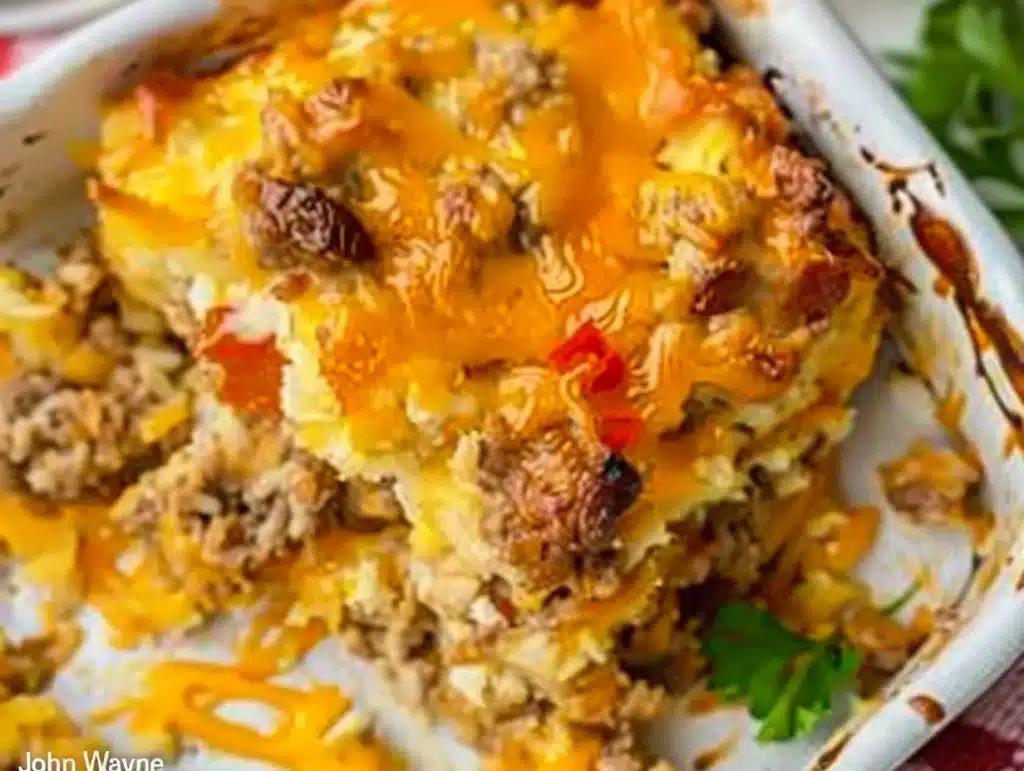 Delicious John Wayne Casserole served in a rustic dish