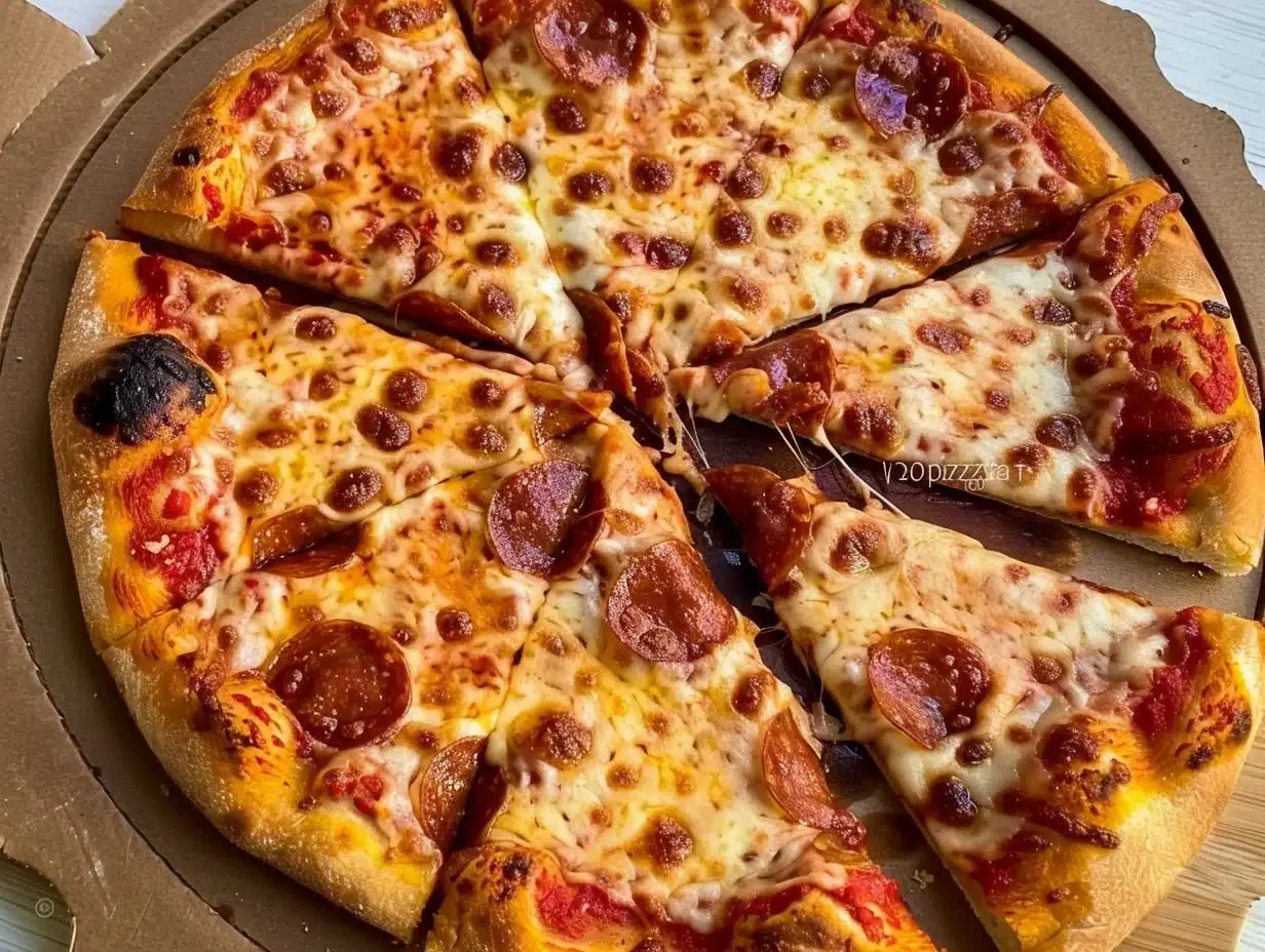 Delicious slice of pizza topped with fresh ingredients and melted cheese