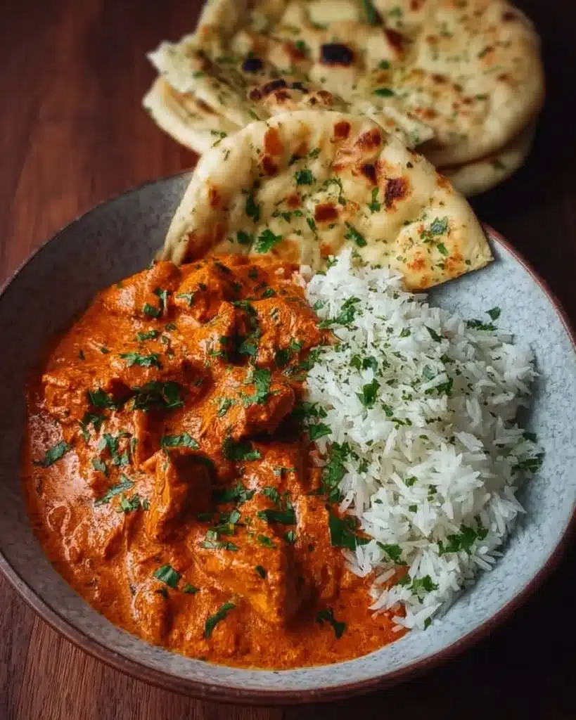 Delicious quick and easy homemade butter chicken served on a plate