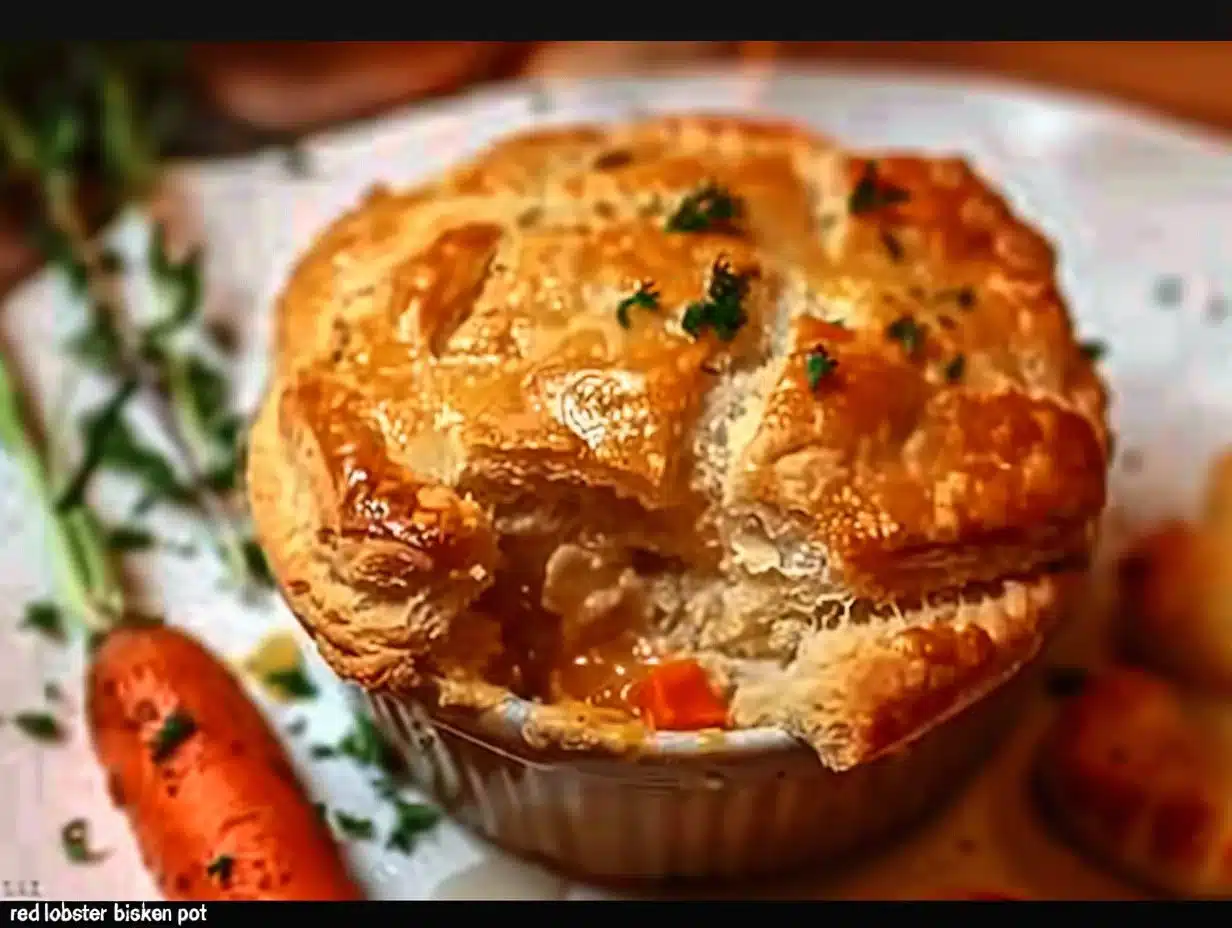 Delicious Red Lobster Biscuit Chicken Pot Pie served in a warm dish