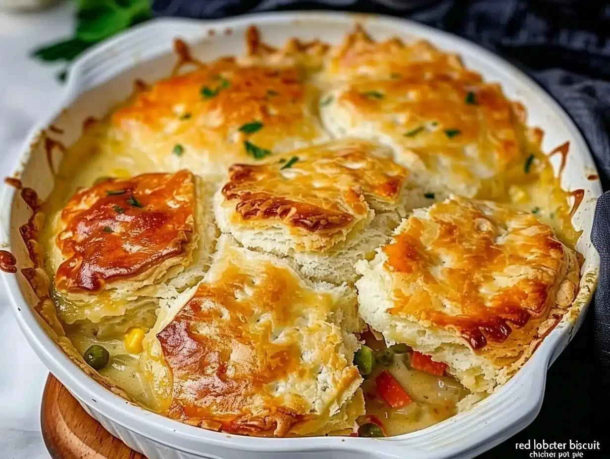 Red Lobster Biscuit Chicken Pot Pie 1 Red Lobster Biscuit Chicken Pot Pie with flaky biscuits and creamy chicken filling
