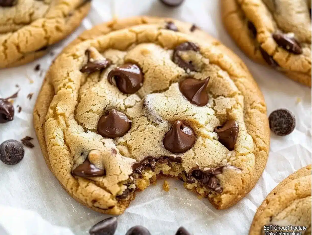 Delicious soft chocolate chip cookies on a plate