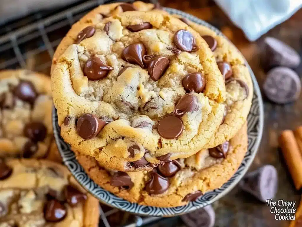 Delicious chewy chocolate chip cookies on a baking tray
