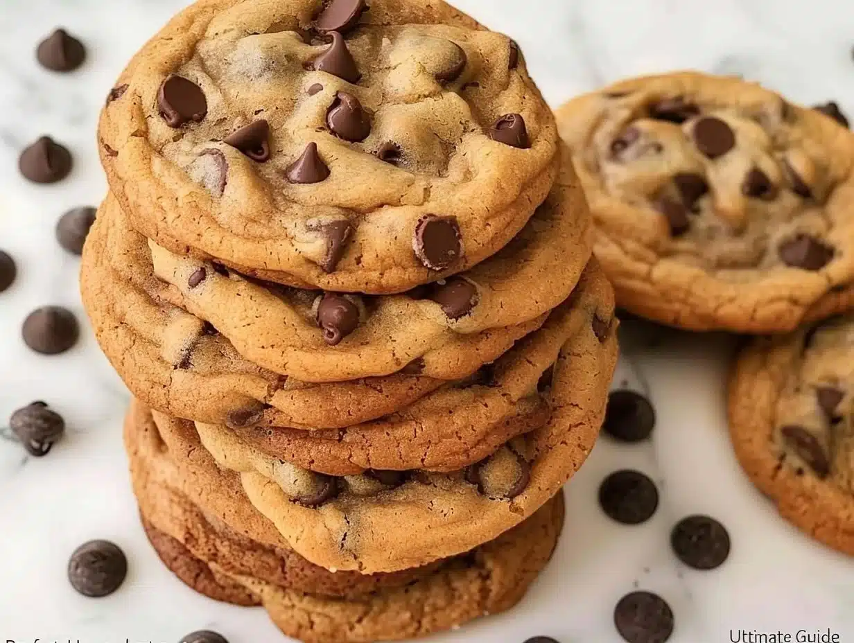 Delicious freshly baked chocolate chip cookies on a cooling rack