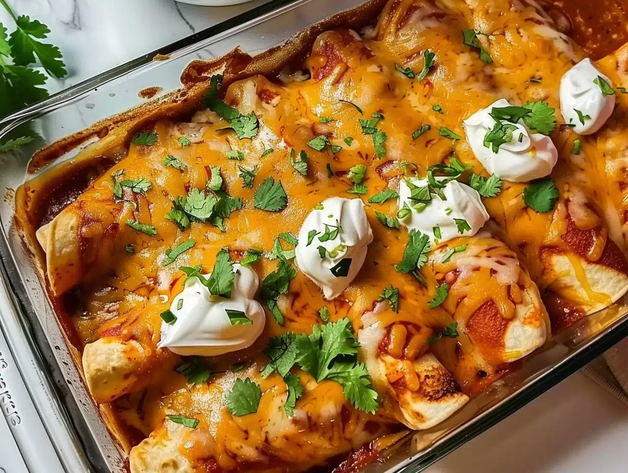 Delicious quick and easy chicken enchiladas served with toppings